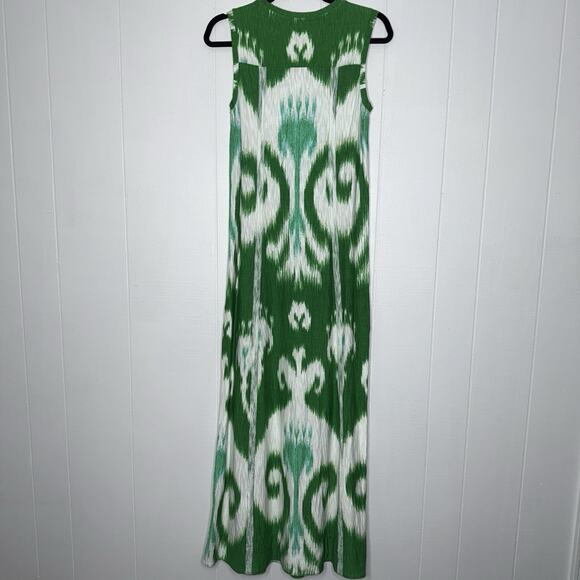 Chico’s Women’s Ikat Print Maxi Dress Green Sleeveless Size 0 4/6 - Picture 2 of 6